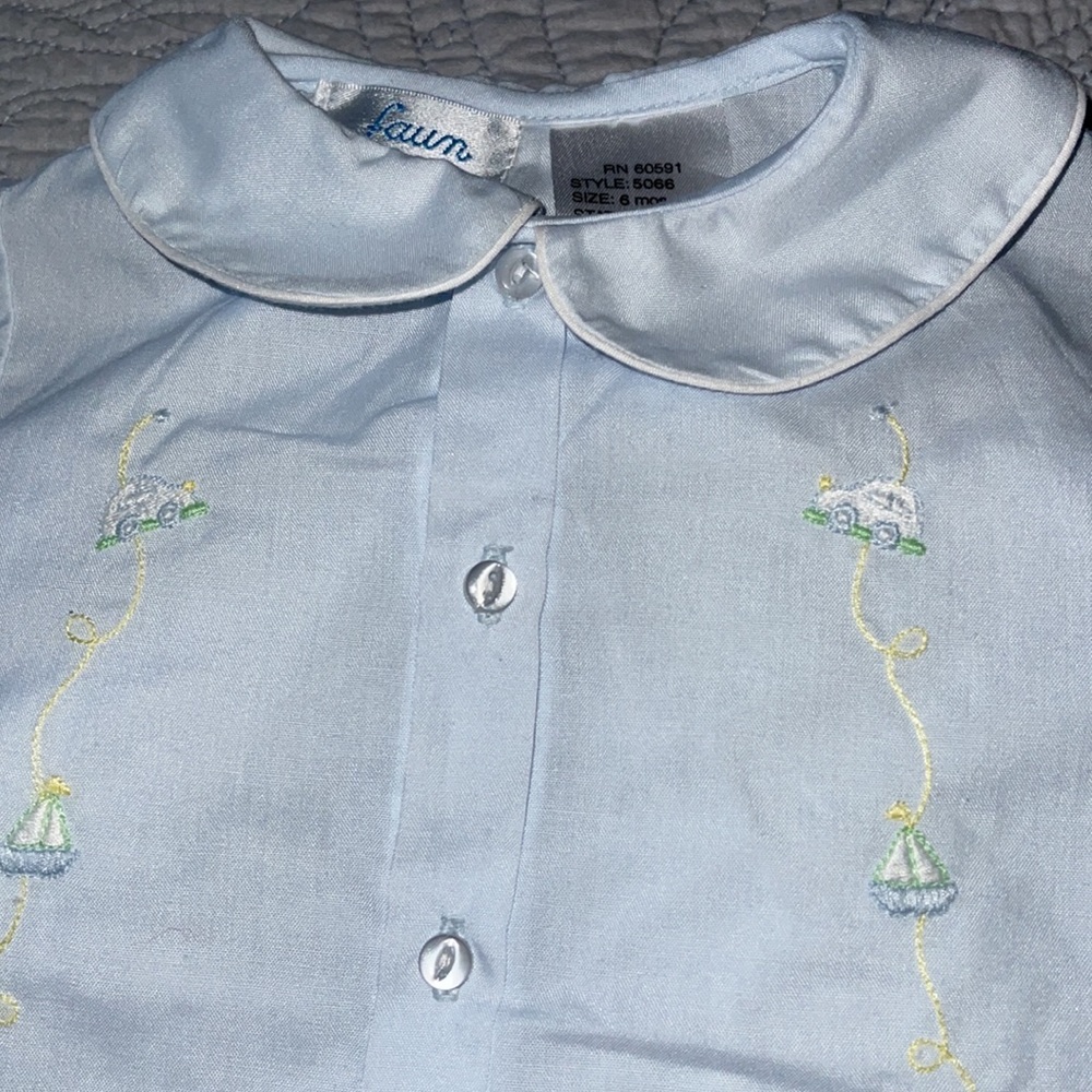 Two piece embroidery baby blue with white trim.Heirloom, portrait, classic - Picture 7 of 13